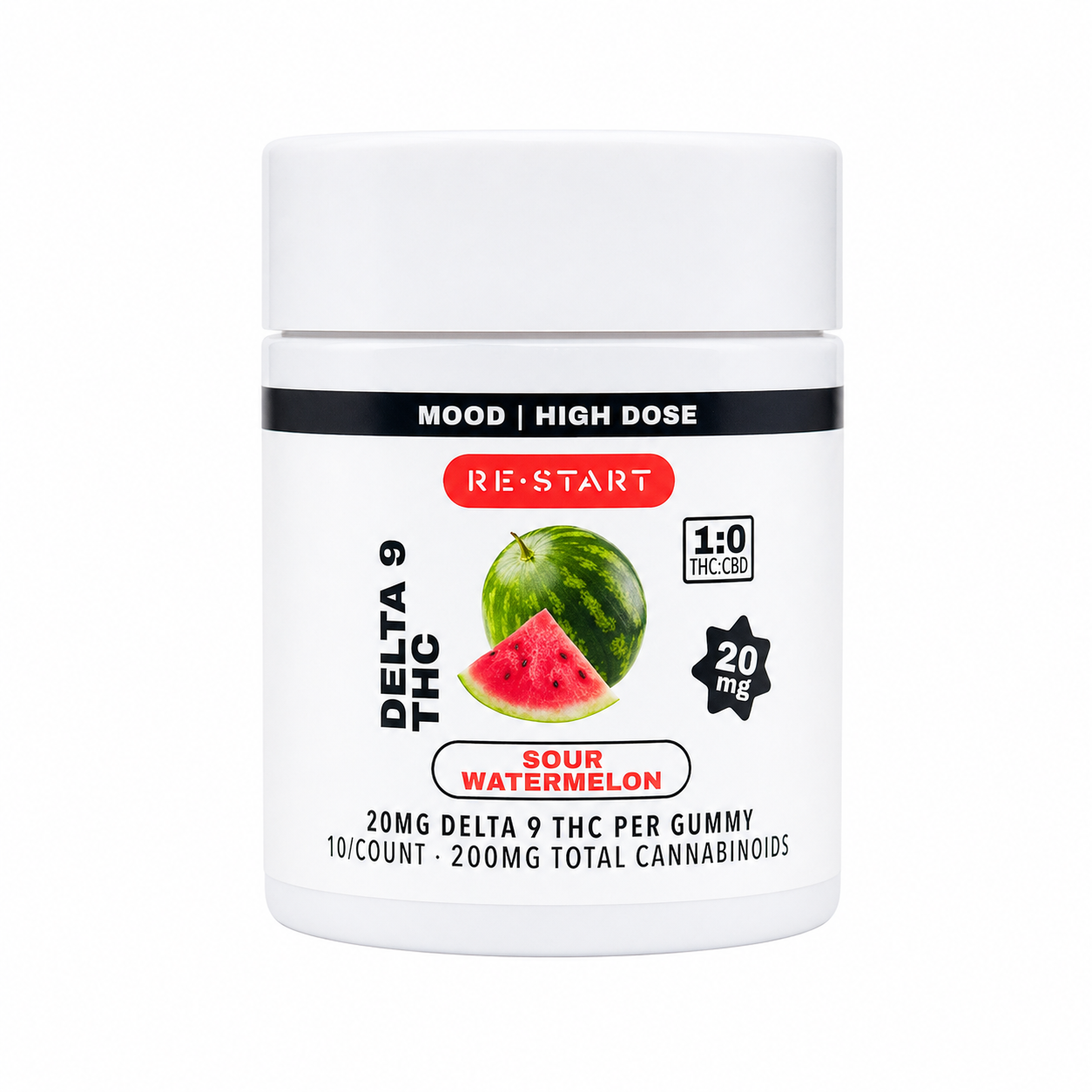 Delta 9 THC 20MG Gummies Watermelon / 10-ct